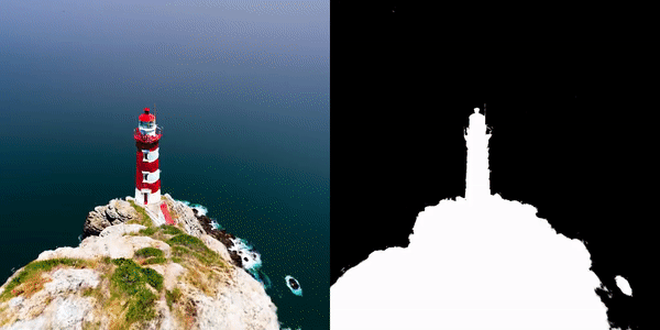 A red and white lighthouse on a cliff
