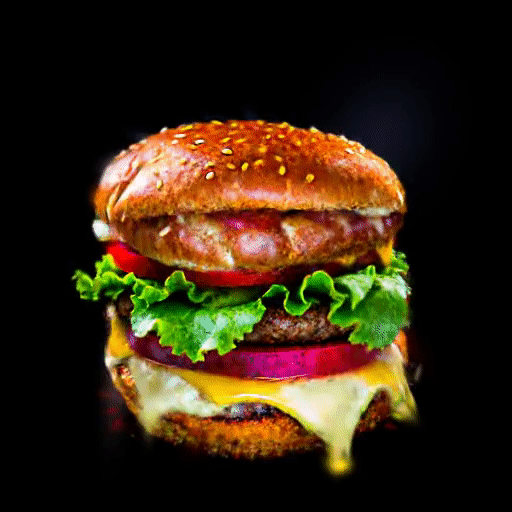 A DSLR image of a hamburger